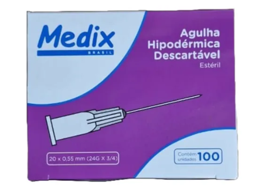 AGULHA 20 X 0,55 (24G X 3/4) C/100 MEDIX